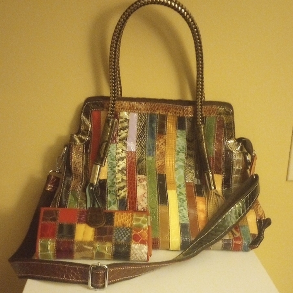 Colorful Patchwork Handbag and Wallet Set